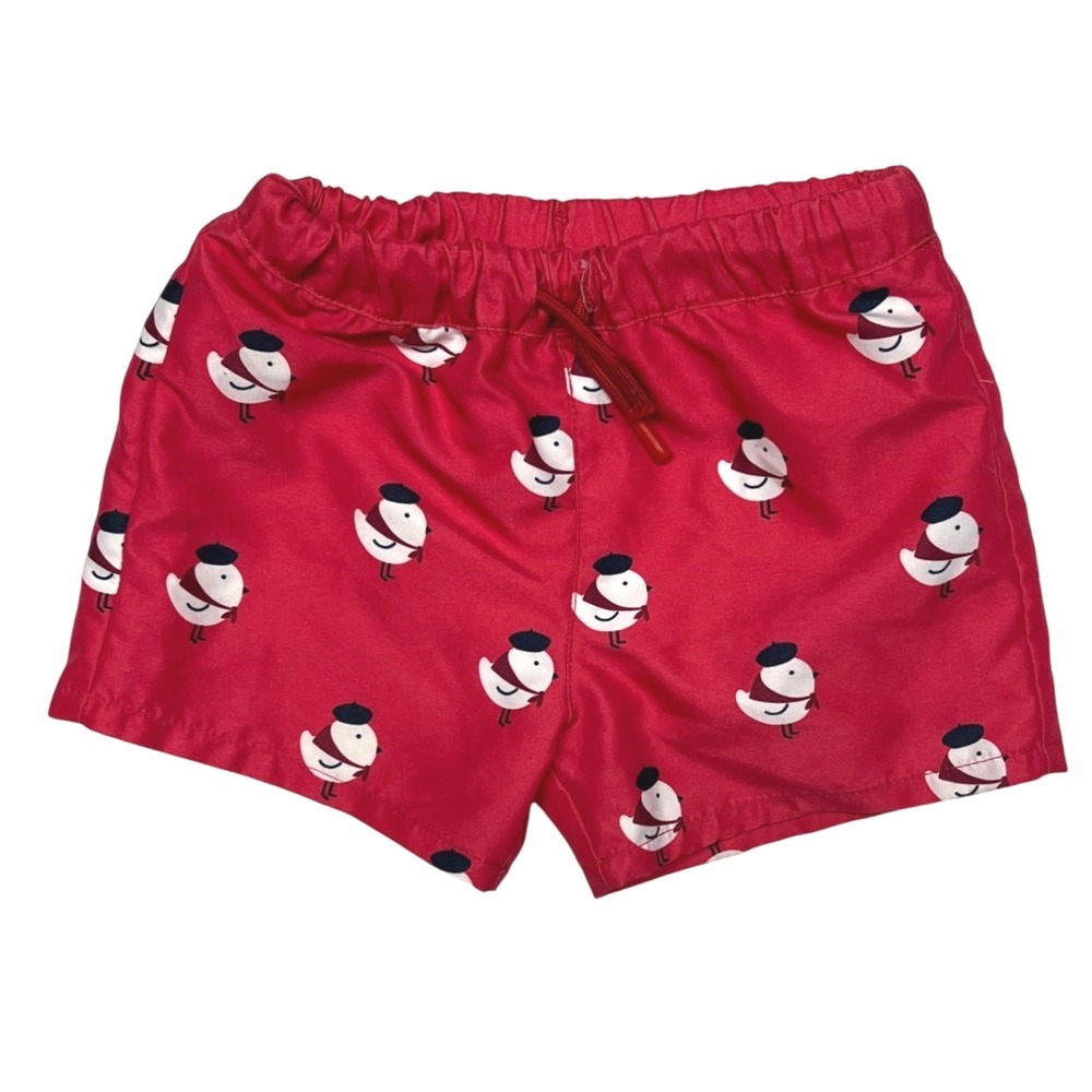 Jacadi Paris Baby Swim Trunks‎ 12M Red French Bird Print Lined MSRP $65 EUC